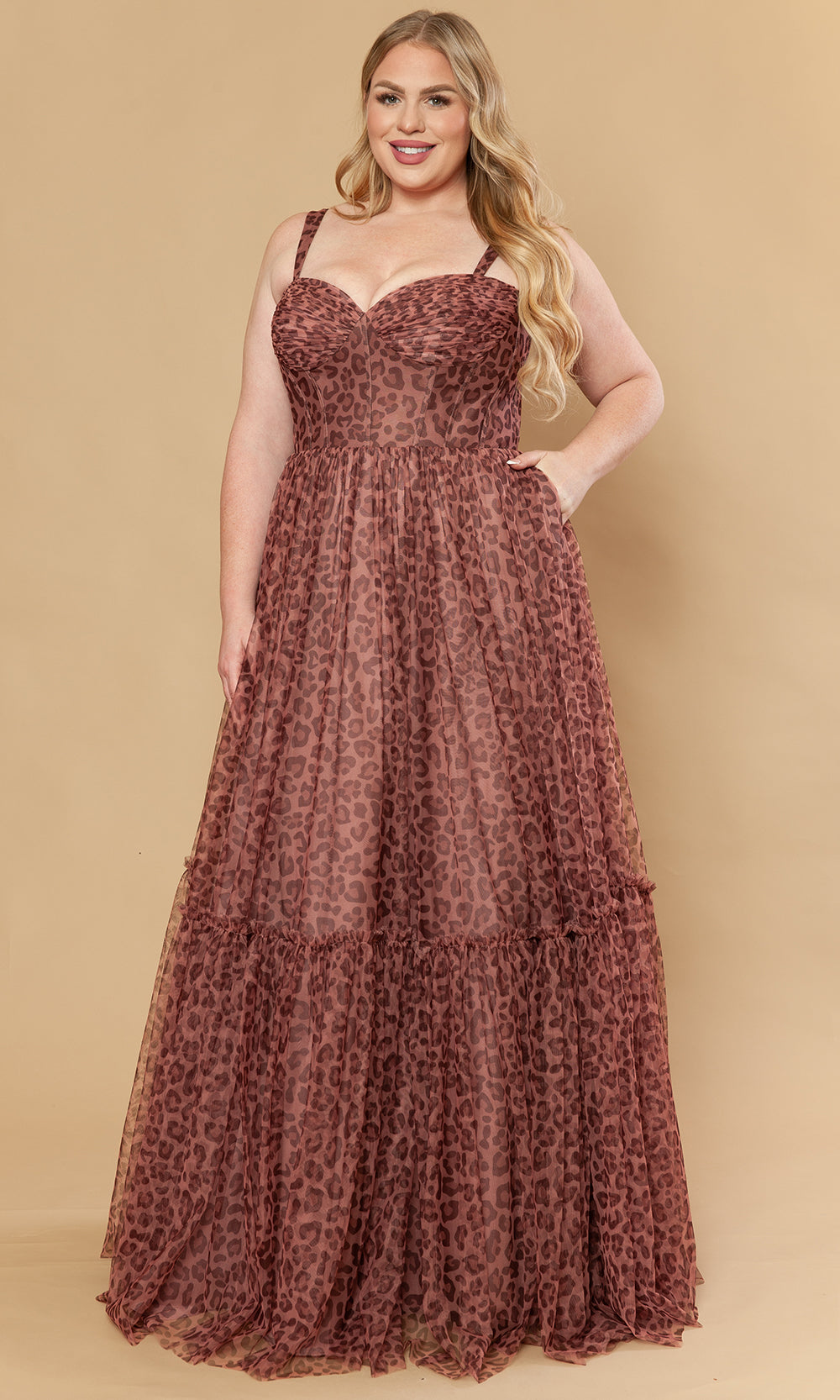 Poly USA W1226 - Sweetheart Neck Animal Print Mesh Gown Prom Dresses