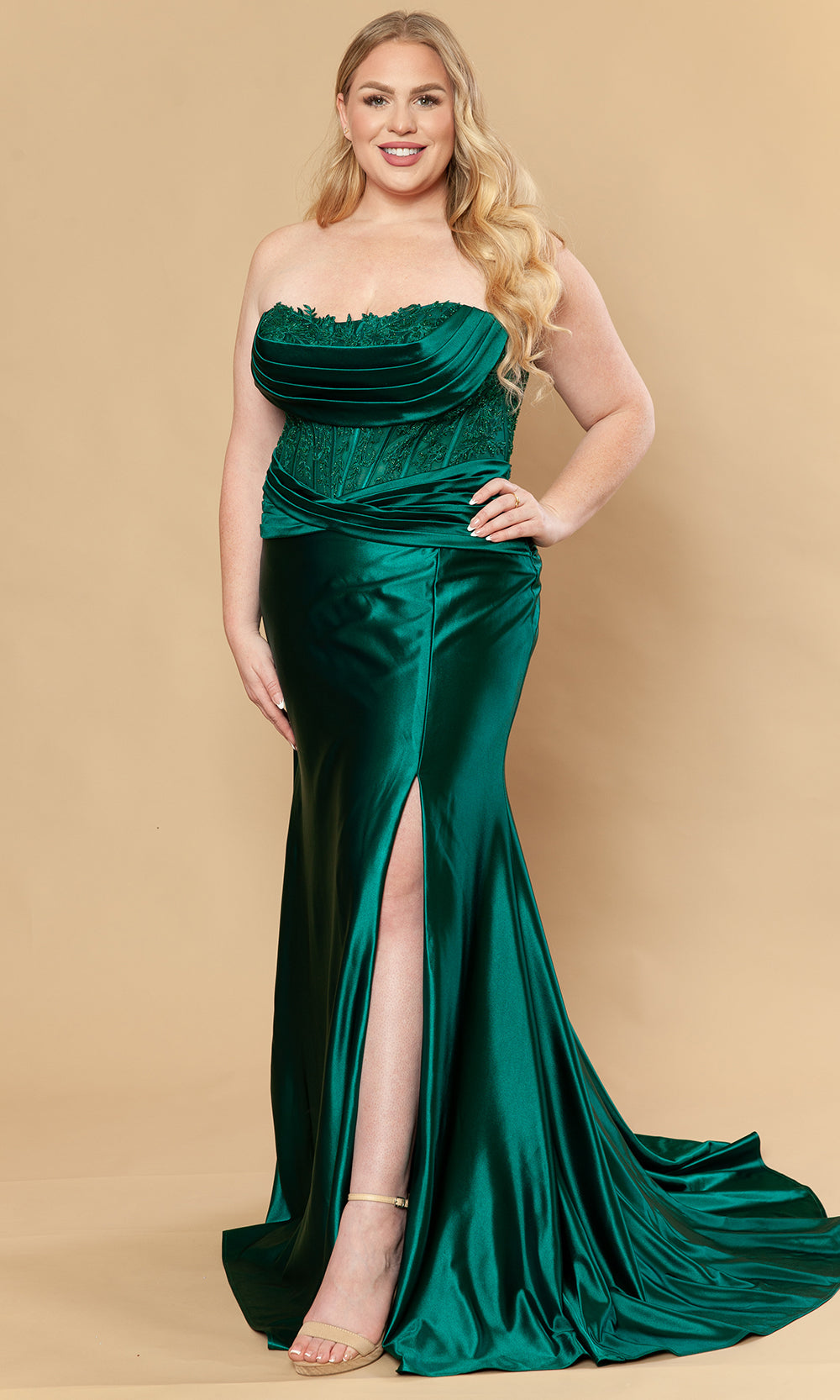Poly USA W1228 - Sheath Skirt Embroidered Corset Gown Prom Dresses