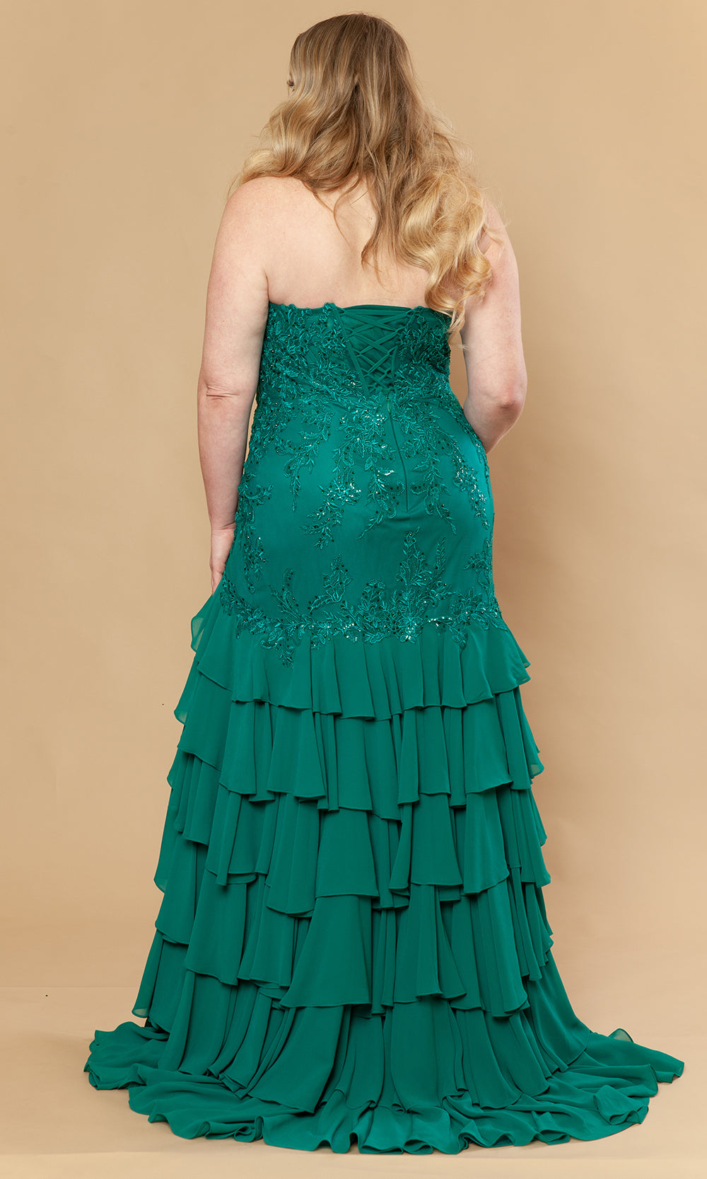 Poly USA W1230 - Straight Neckline Ruffle Gown with Embroidery Prom Dresses