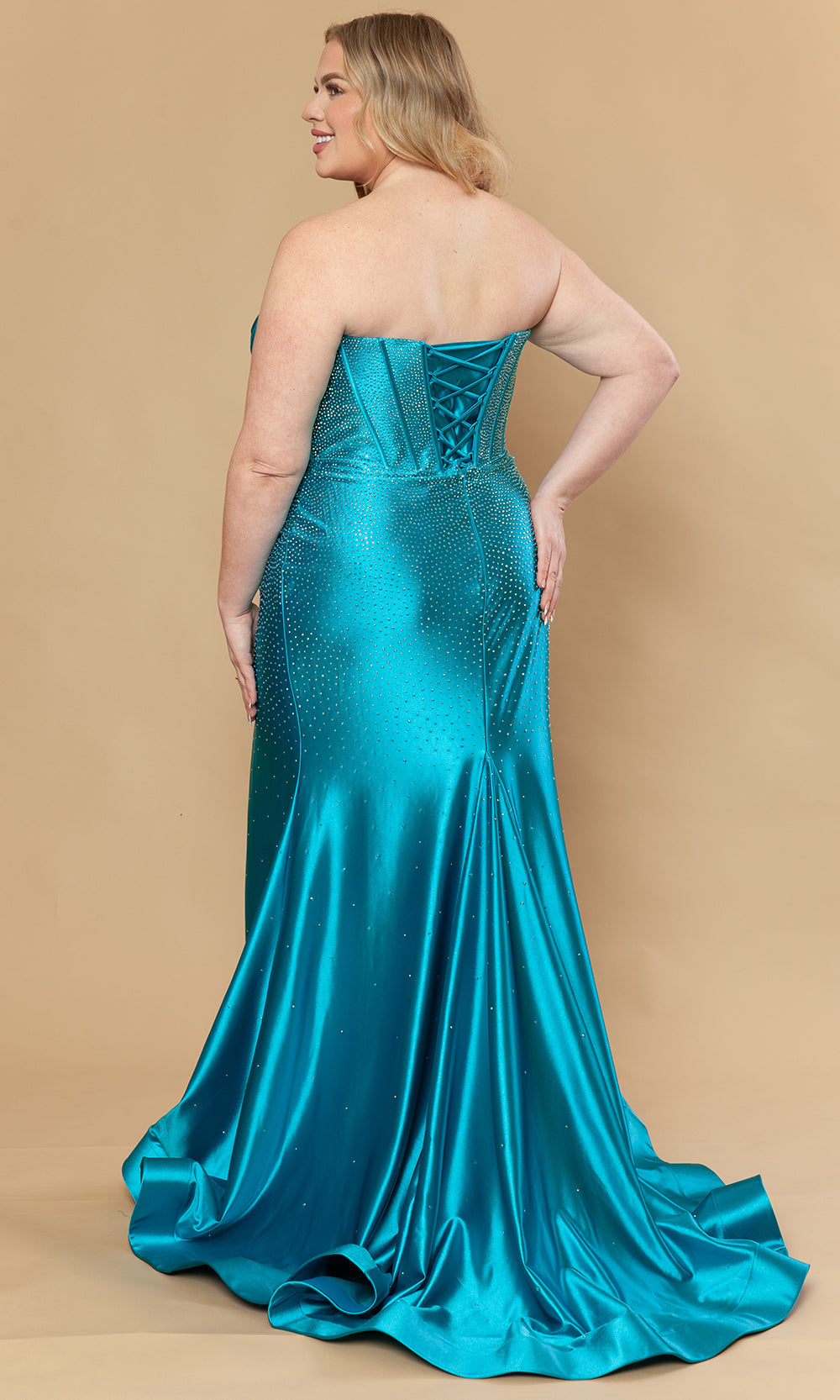 Poly USA W1232 - Scattered Beadwork Strapless Plus Size Gown Prom Dresses