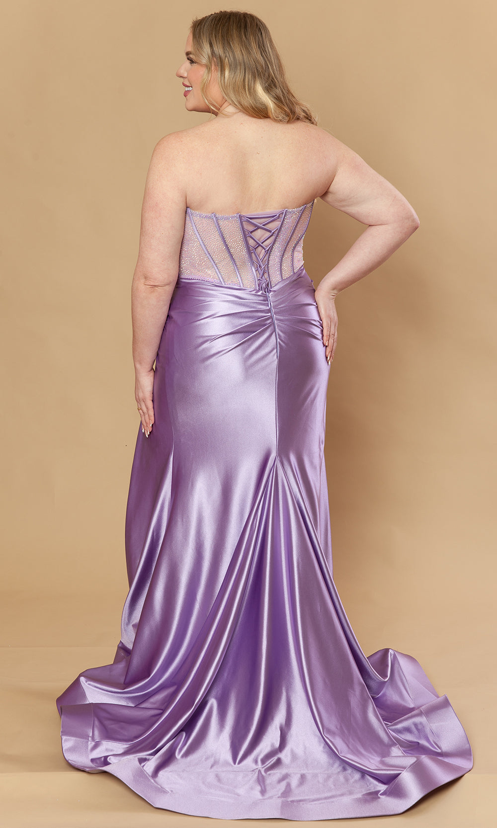 Poly USA W1234 - Straight Neck Embellished Corset Gown Prom Dresses