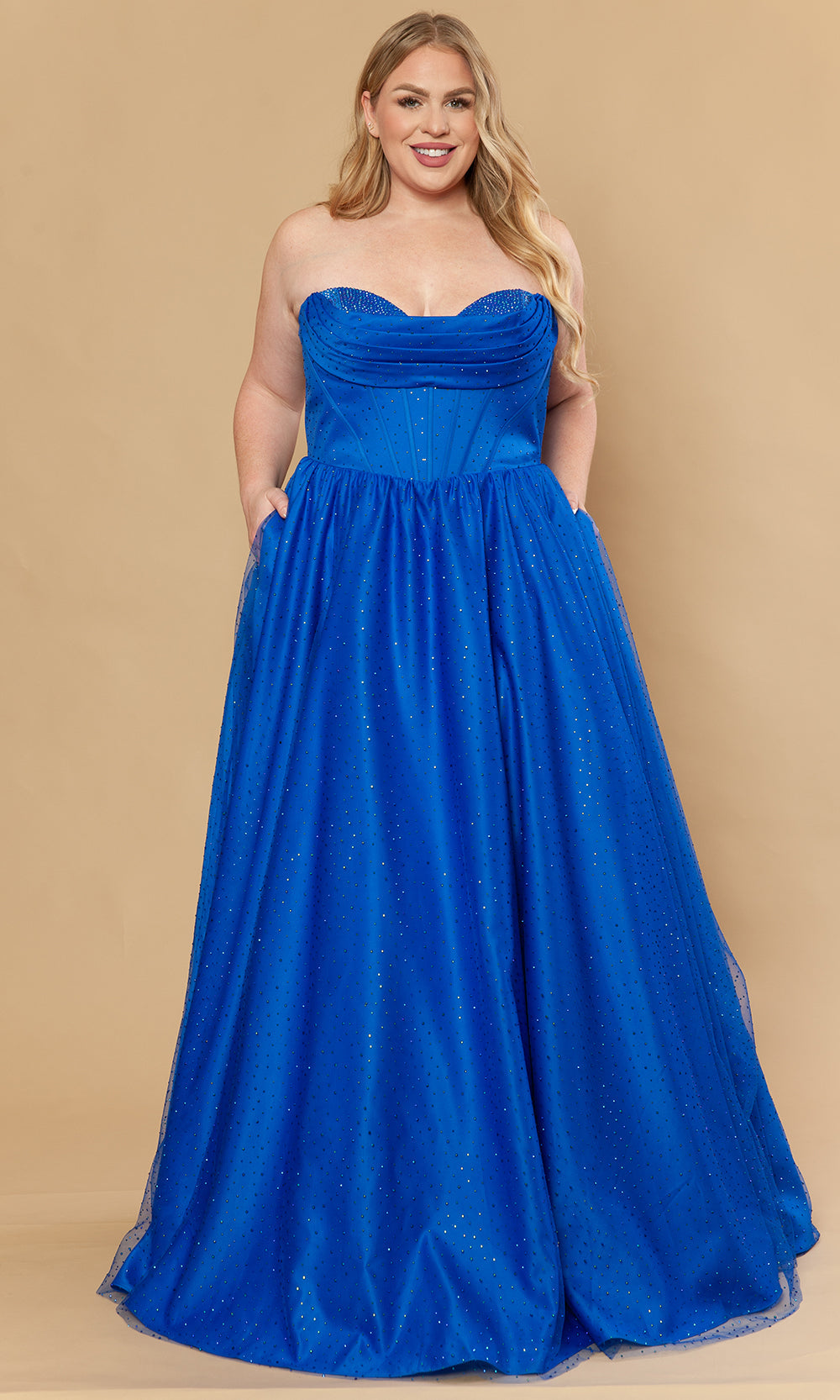 Poly USA W1236 - Sweetheart A-Line Stone Mesh Gown Prom Dresses