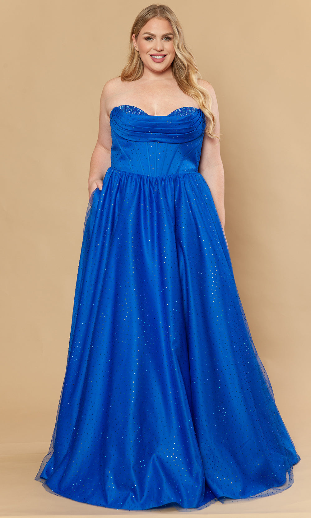 Poly USA W1236 - Sweetheart A-Line Stone Mesh Gown Prom Dresses