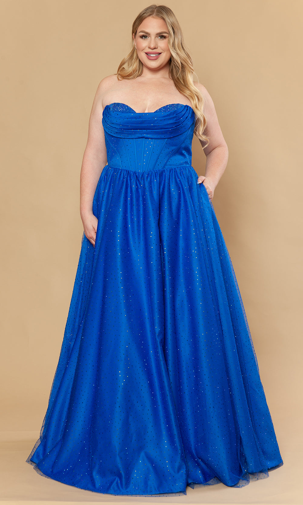 Poly USA W1236 - Sweetheart A-Line Stone Mesh Gown Prom Dresses