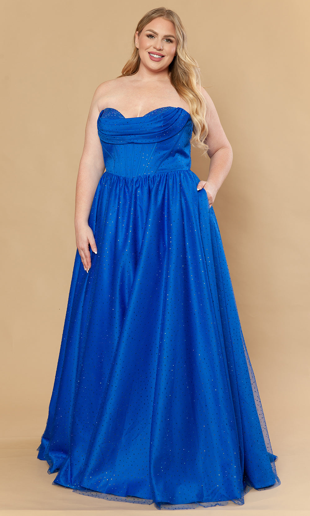 Poly USA W1236 - Sweetheart A-Line Stone Mesh Gown Prom Dresses