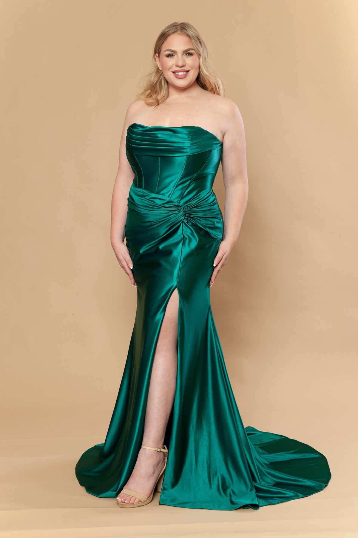 Poly USA W1240 - Knotted Detail Strapless Corset Gown Prom Dresses