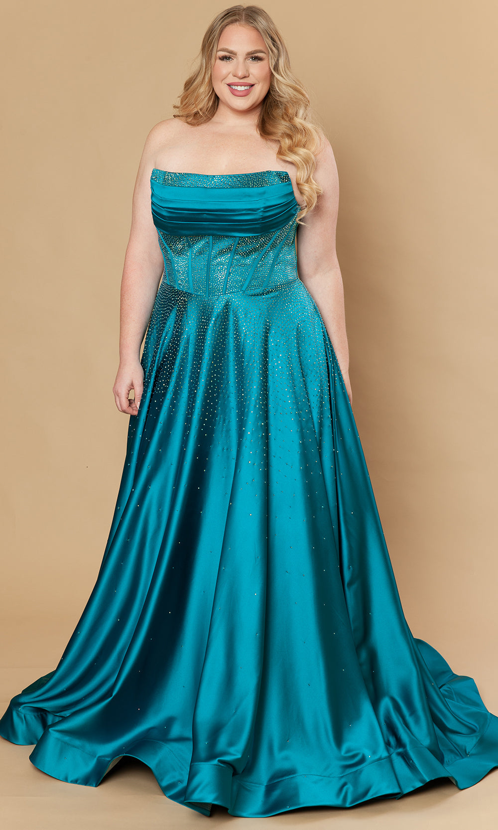 Poly USA W1244 - Dazzling Beaded A-Line Strapless Gown Prom Dresses