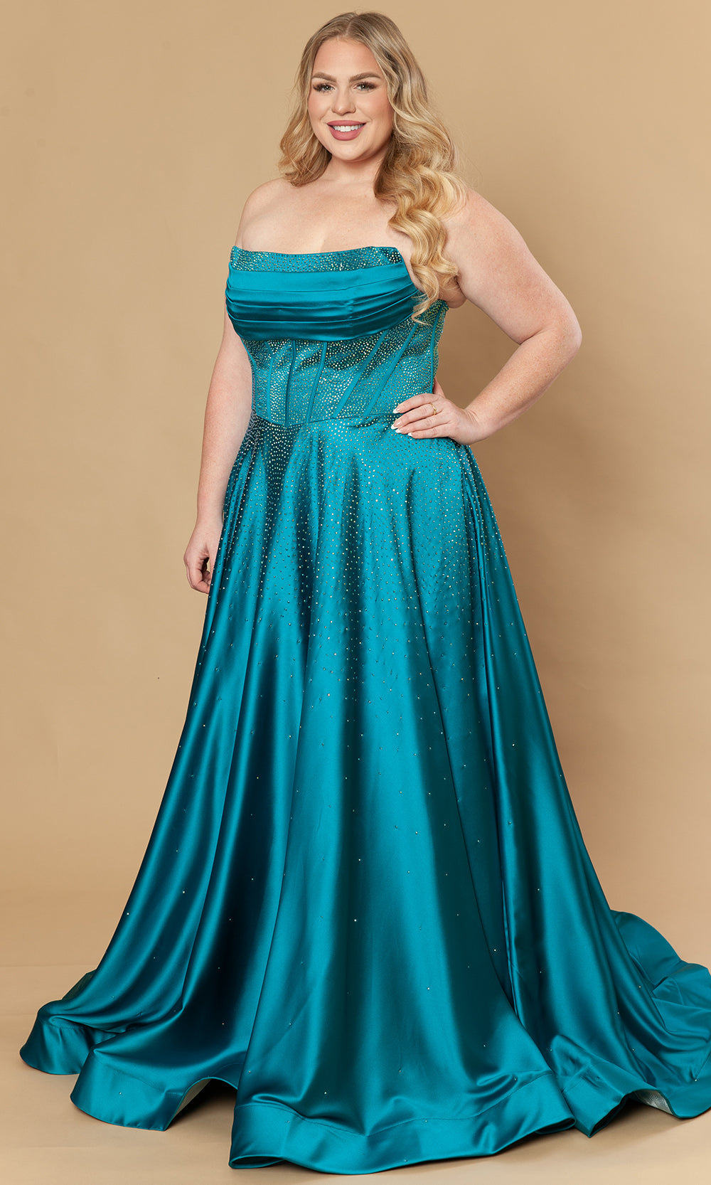 Poly USA W1244 - Dazzling Beaded A-Line Strapless Gown Prom Dresses