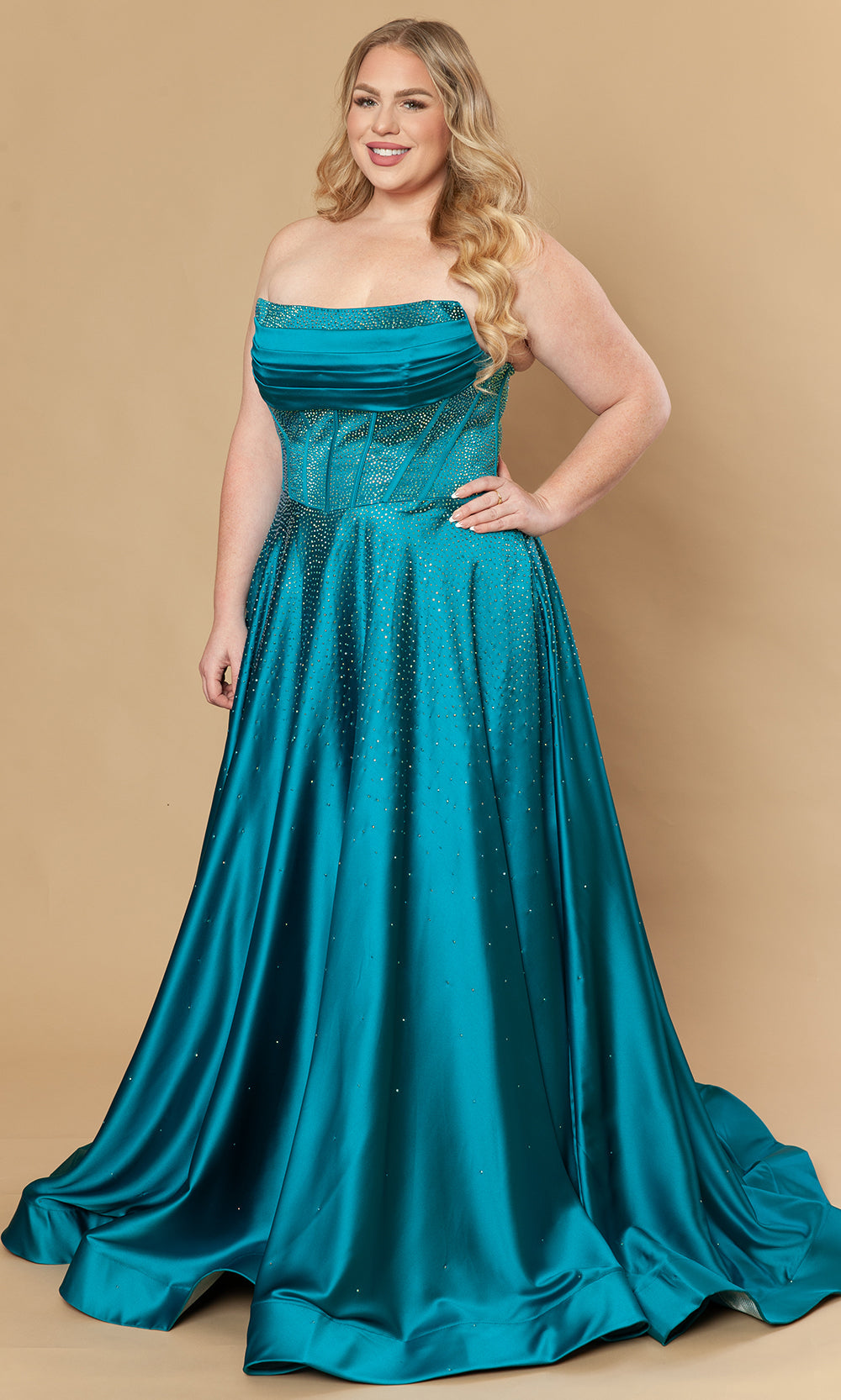Poly USA W1244 - Dazzling Beaded A-Line Strapless Gown Prom Dresses