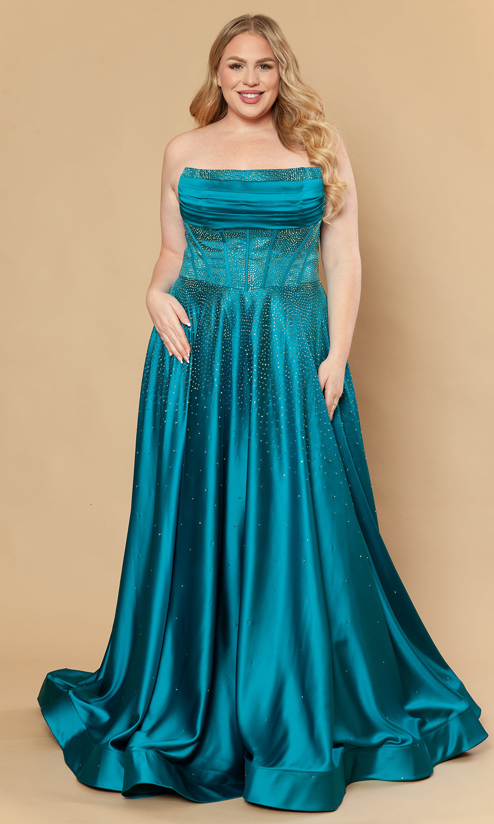 Poly USA W1244 - Dazzling Beaded A-Line Strapless Gown Prom Dresses