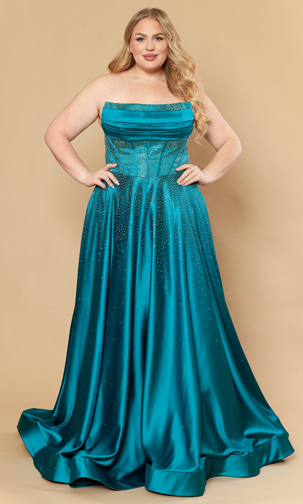 Poly USA W1244 - Dazzling Beaded A-Line Strapless Gown Prom Dresses