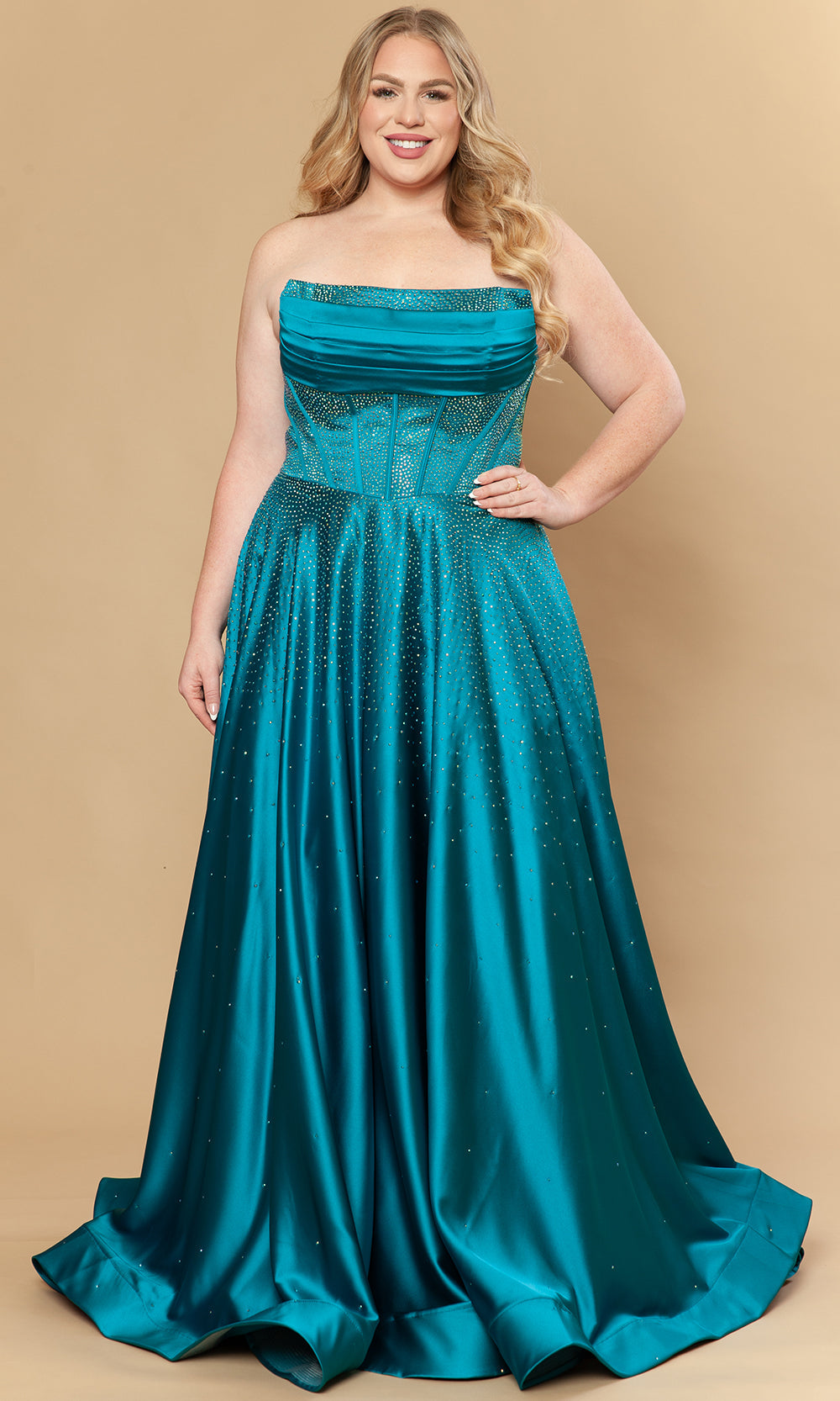 Poly USA W1244 - Dazzling Beaded A-Line Strapless Gown Prom Dresses