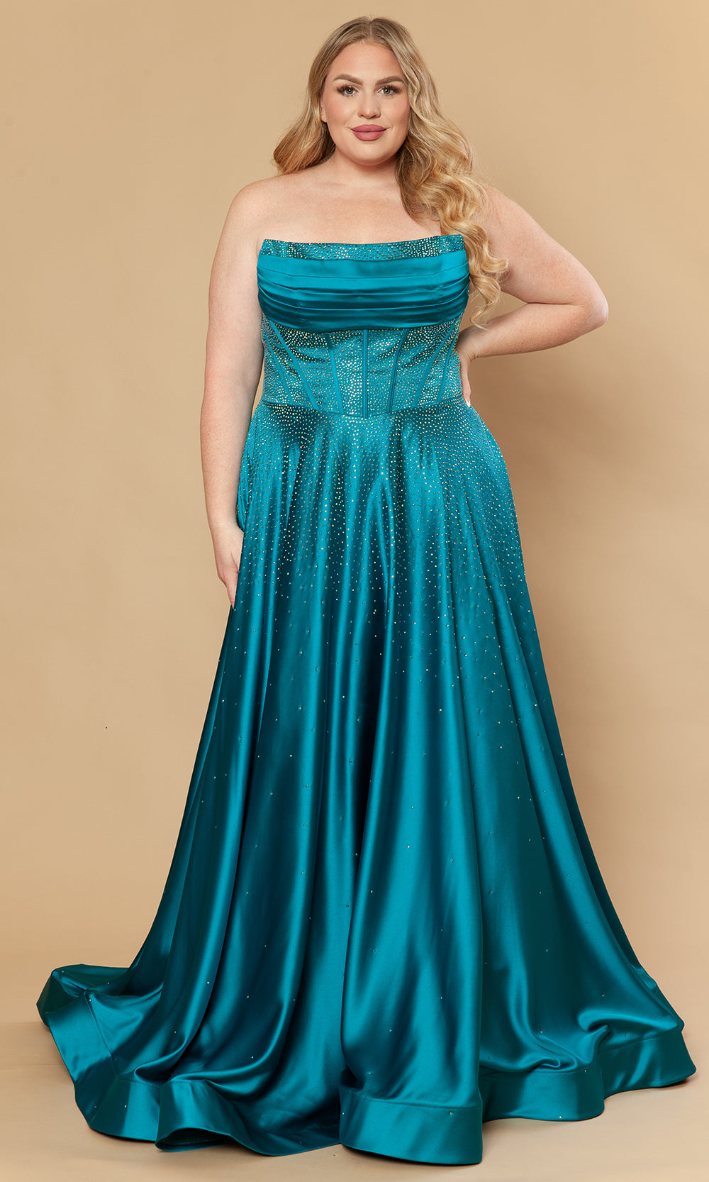 Poly USA W1244 - Dazzling Beaded A-Line Strapless Gown Prom Dresses