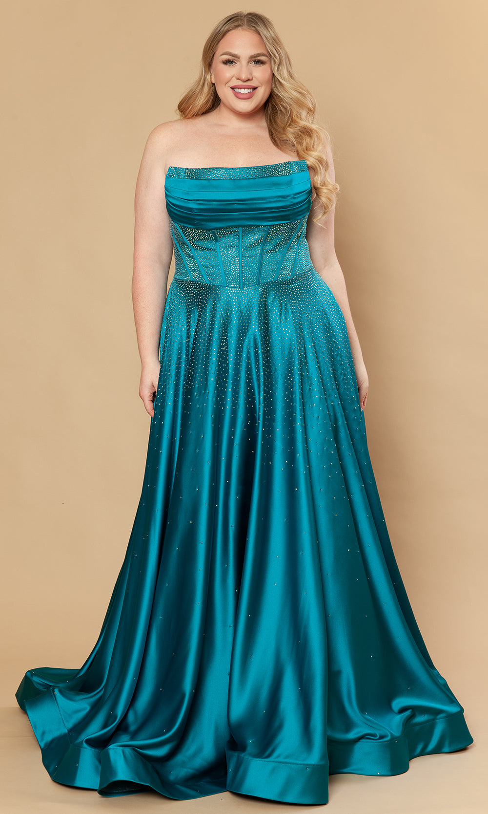 Poly USA W1244 - Dazzling Beaded A-Line Strapless Gown Prom Dresses