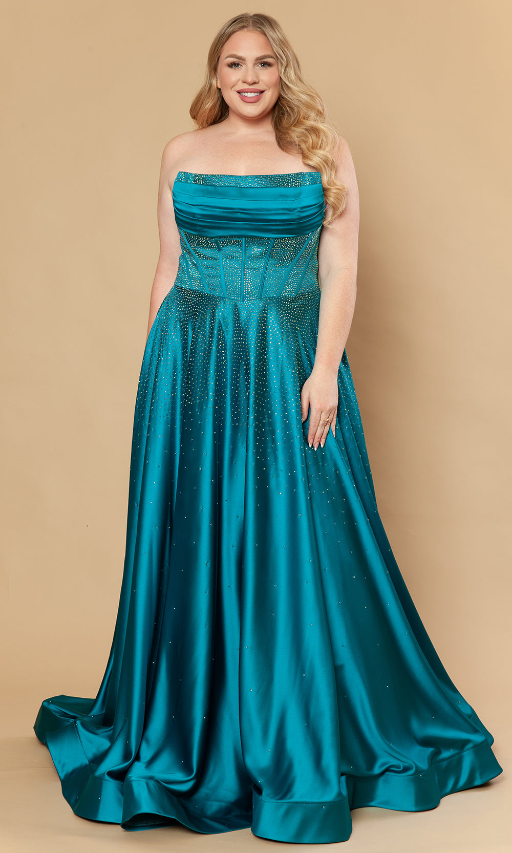 Poly USA W1244 - Dazzling Beaded A-Line Strapless Gown Prom Dresses