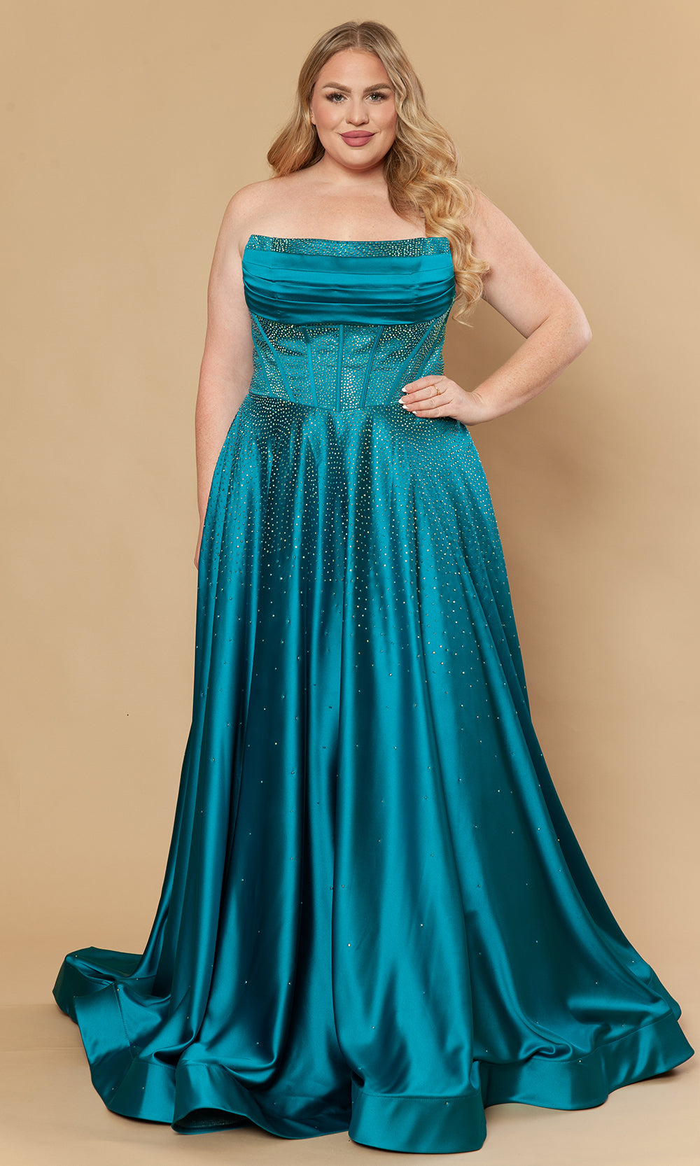 Poly USA W1244 - Dazzling Beaded A-Line Strapless Gown Prom Dresses