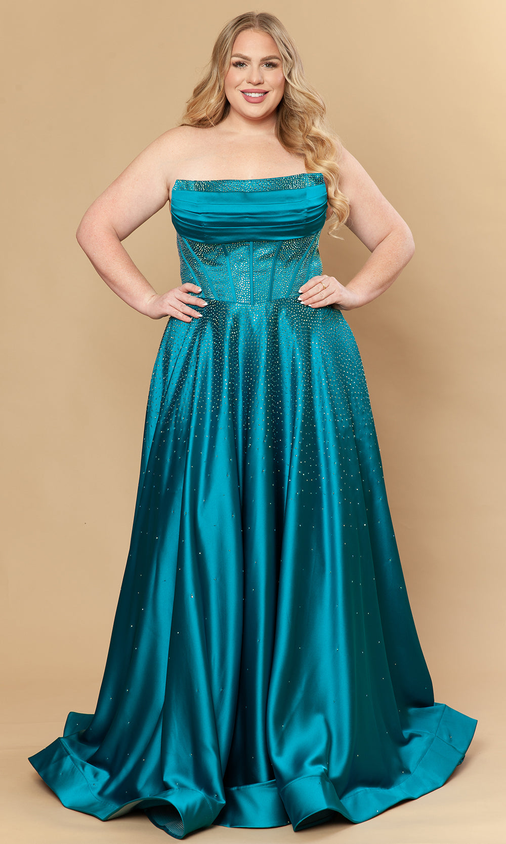 Poly USA W1244 - Dazzling Beaded A-Line Strapless Gown Prom Dresses