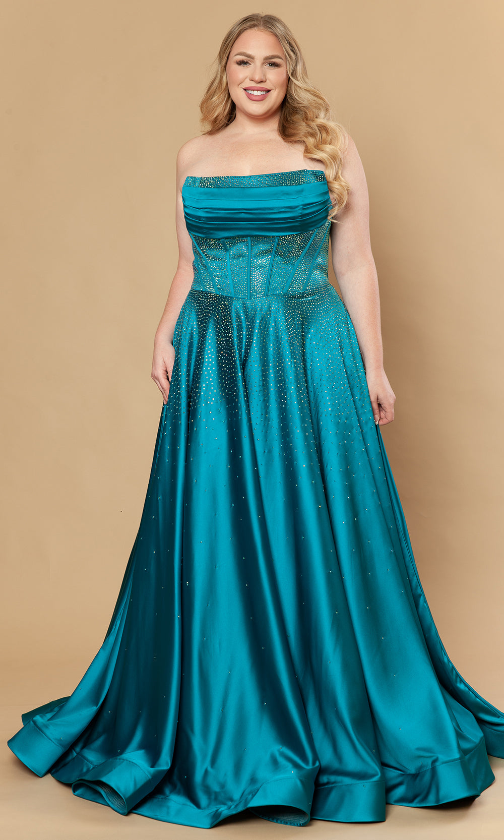 Poly USA W1244 - Dazzling Beaded A-Line Strapless Gown Prom Dresses