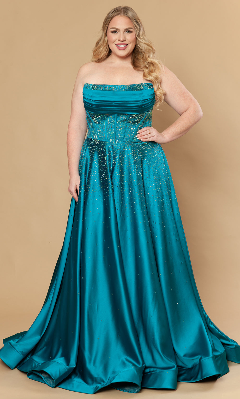 Poly USA W1244 - Dazzling Beaded A-Line Strapless Gown Prom Dresses