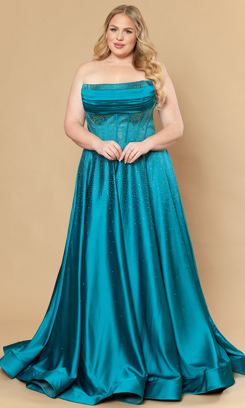 Poly USA W1244 - Dazzling Beaded A-Line Strapless Gown Prom Dresses