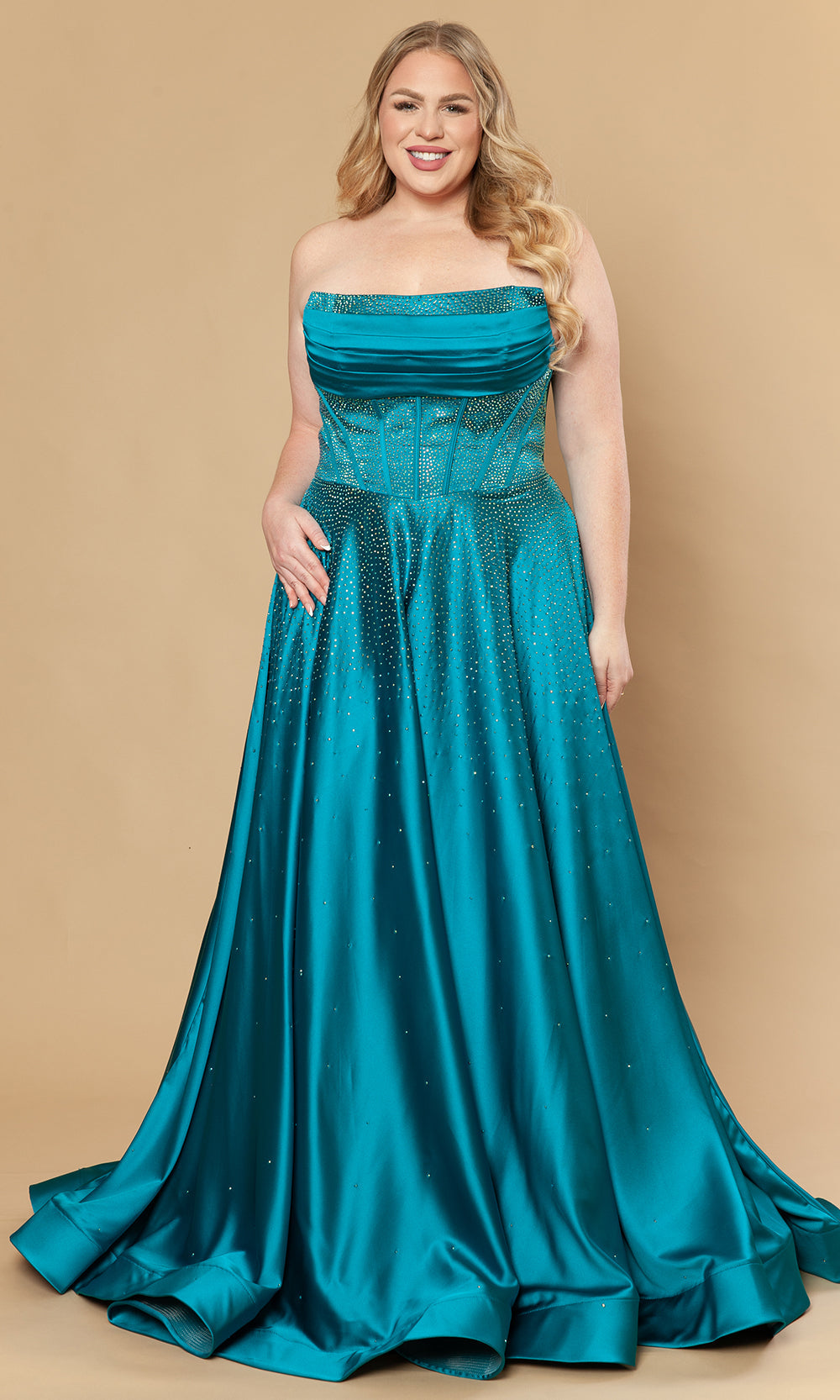 Poly USA W1244 - Dazzling Beaded A-Line Strapless Gown Prom Dresses