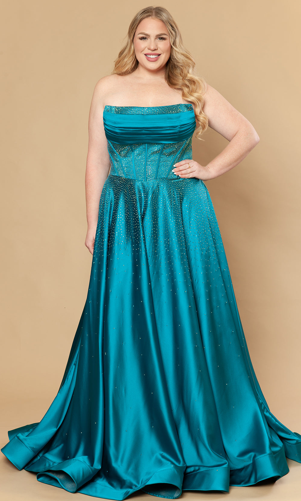 Poly USA W1244 - Dazzling Beaded A-Line Strapless Gown Prom Dresses