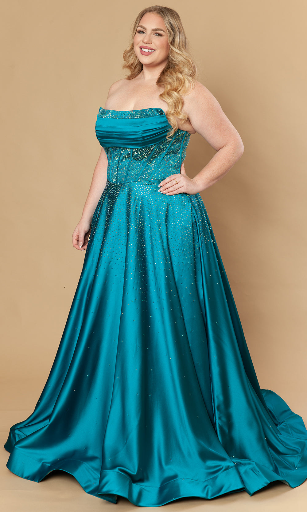 Poly USA W1244 - Dazzling Beaded A-Line Strapless Gown Prom Dresses