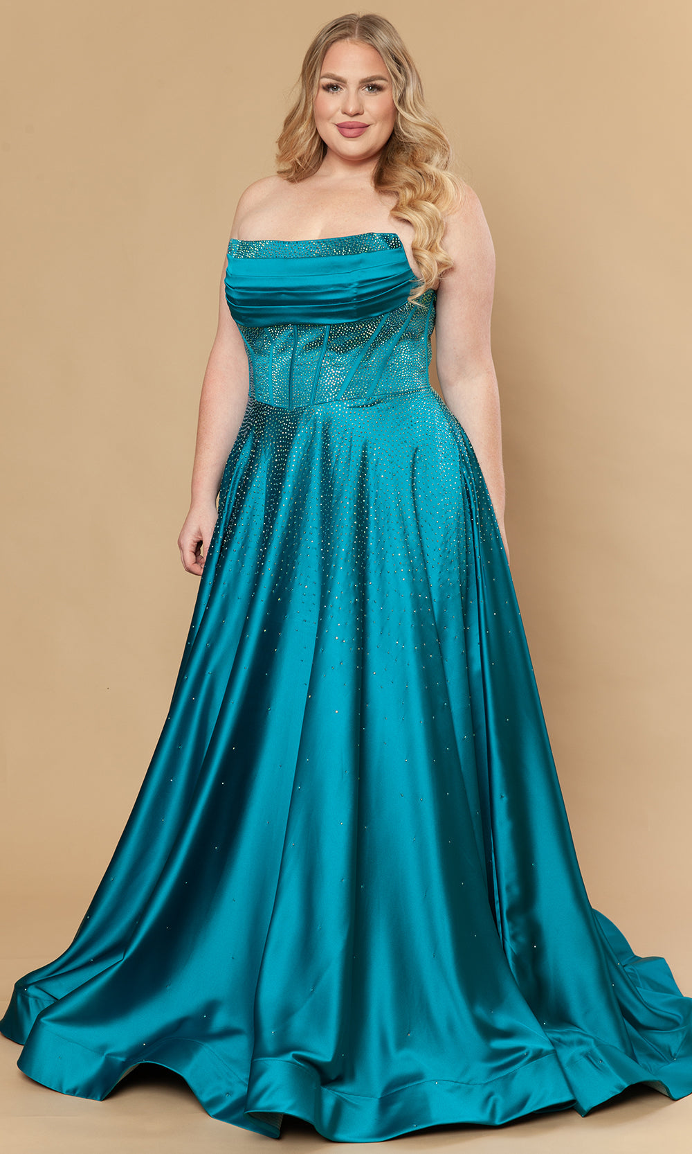 Poly USA W1244 - Dazzling Beaded A-Line Strapless Gown Prom Dresses