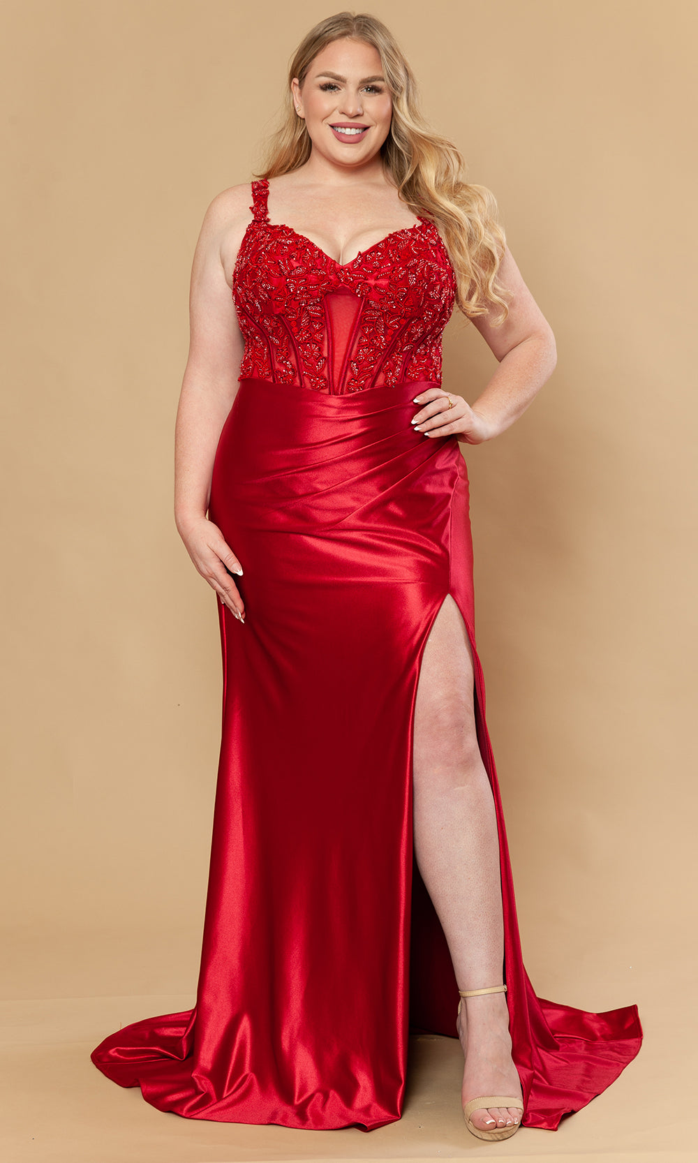 Poly USA W1246 - Embroidered Applique V-Neck Prom Gown Prom Dresses