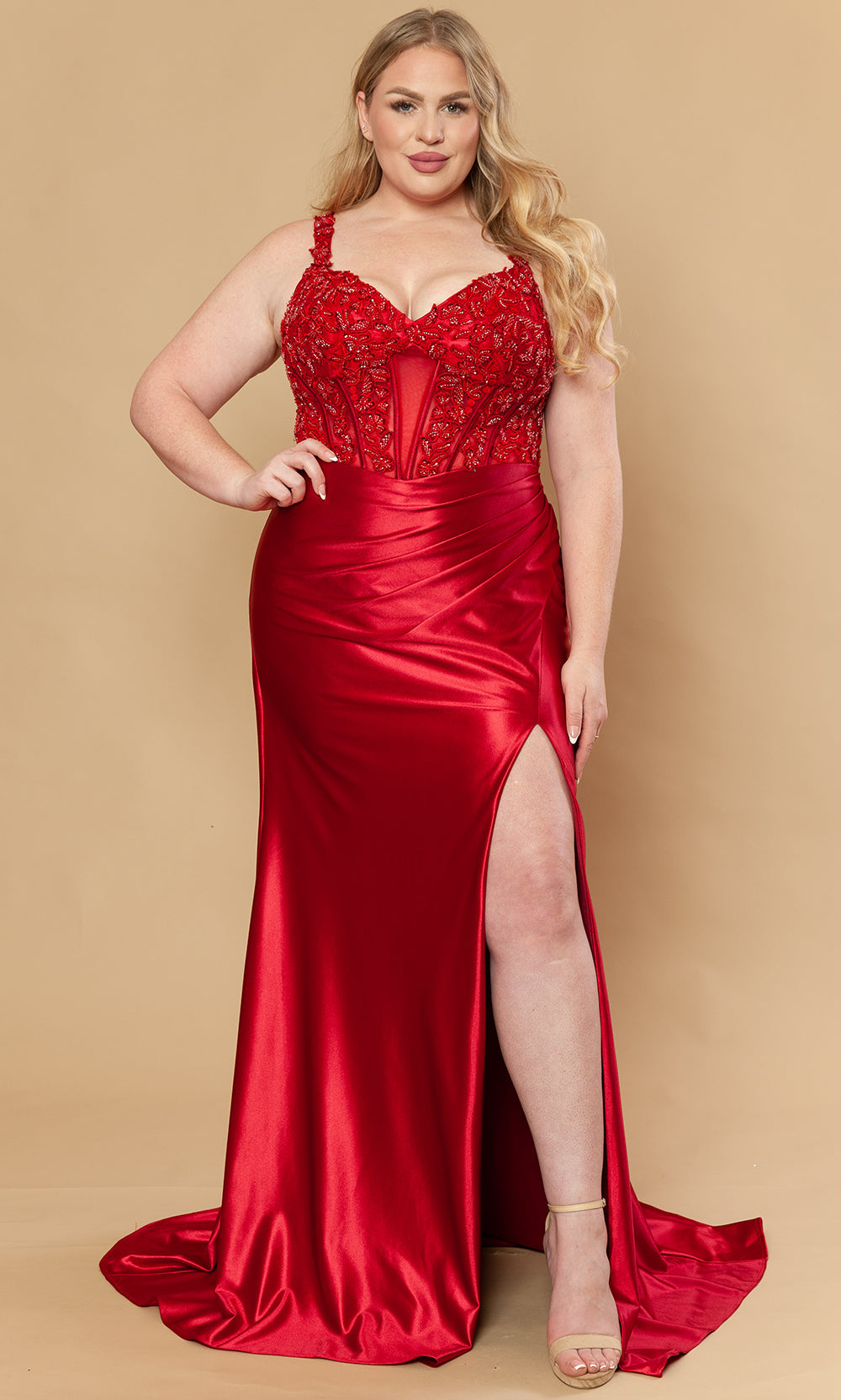 Poly USA W1246 - Embroidered Applique V-Neck Prom Gown Prom Dresses