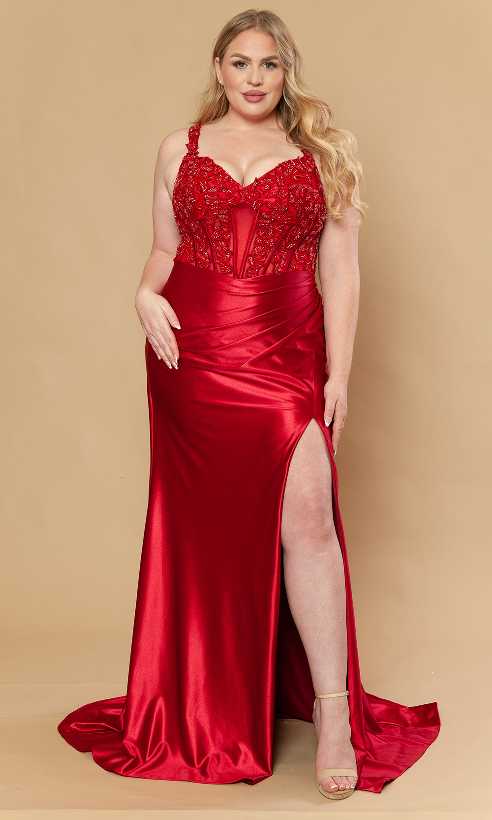 Poly USA W1246 - Embroidered Applique V-Neck Prom Gown Prom Dresses