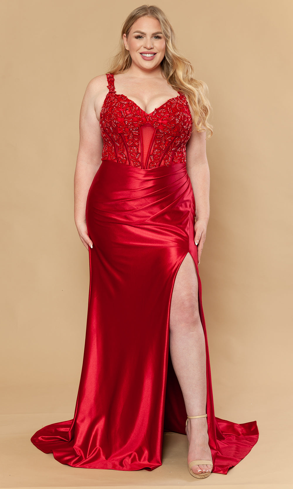 Poly USA W1246 - Embroidered Applique V-Neck Prom Gown Prom Dresses