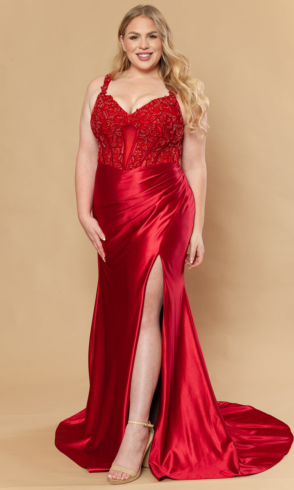 Poly USA W1246 - Embroidered Applique V-Neck Prom Gown Prom Dresses