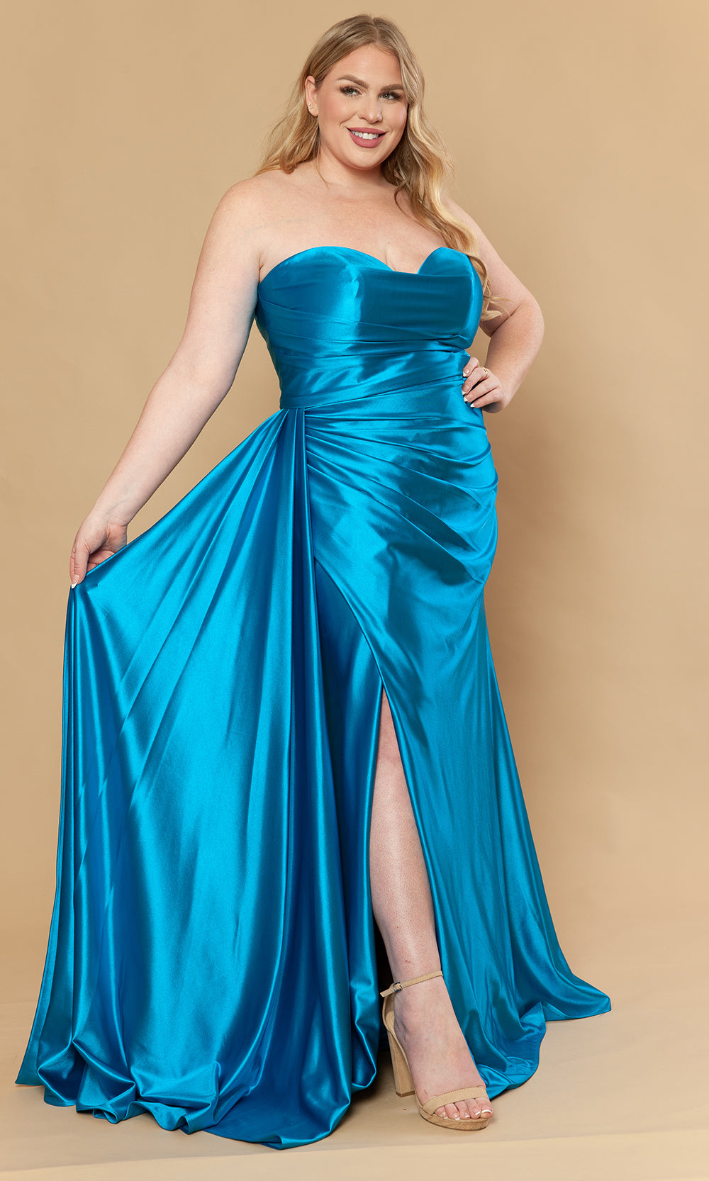 Poly USA W1248 - Strapless Side Drape Fitted Gown Prom Dresses