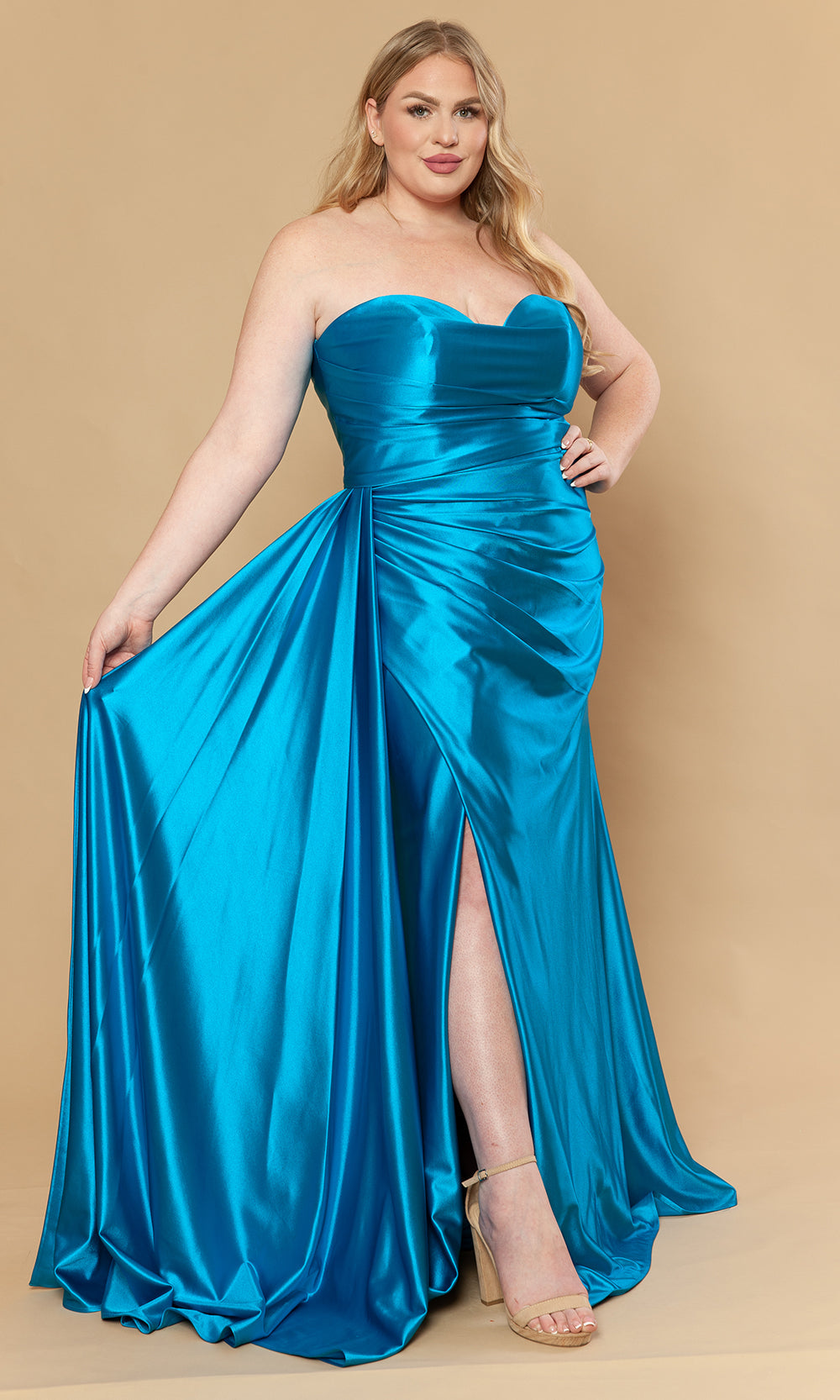 Poly USA W1248 - Strapless Side Drape Fitted Gown Prom Dresses
