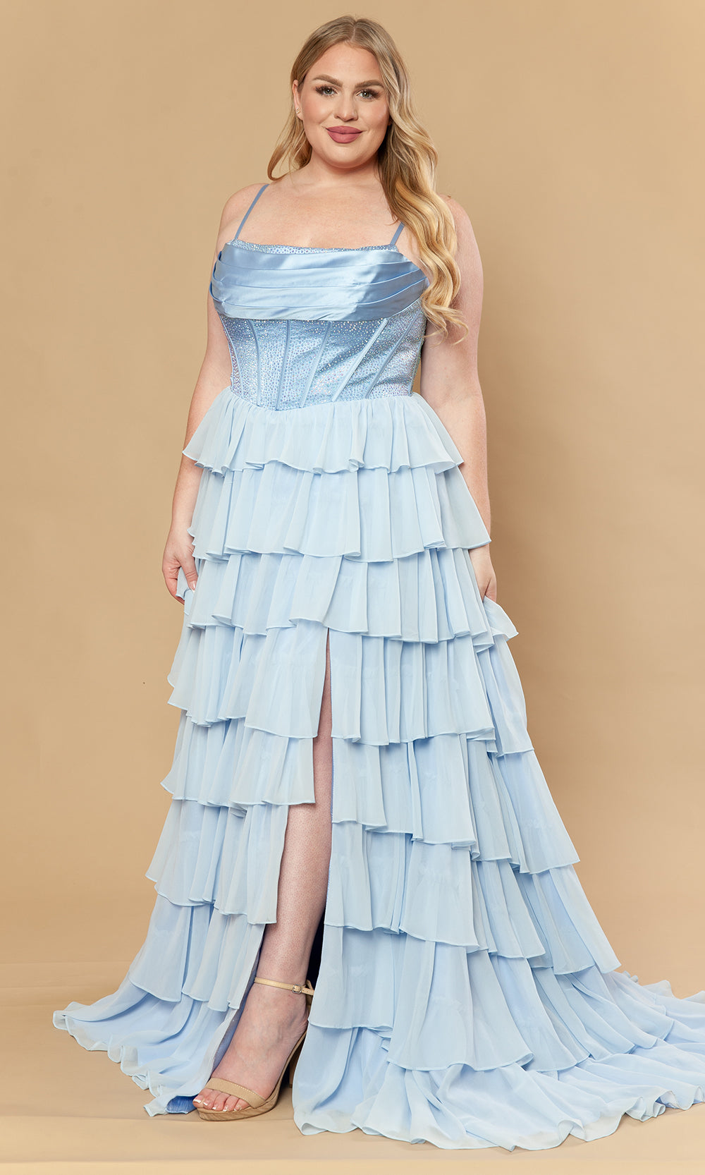 Poly USA W1250 - Beaded Corset Square Neck Plus Size Gown Prom Dresses