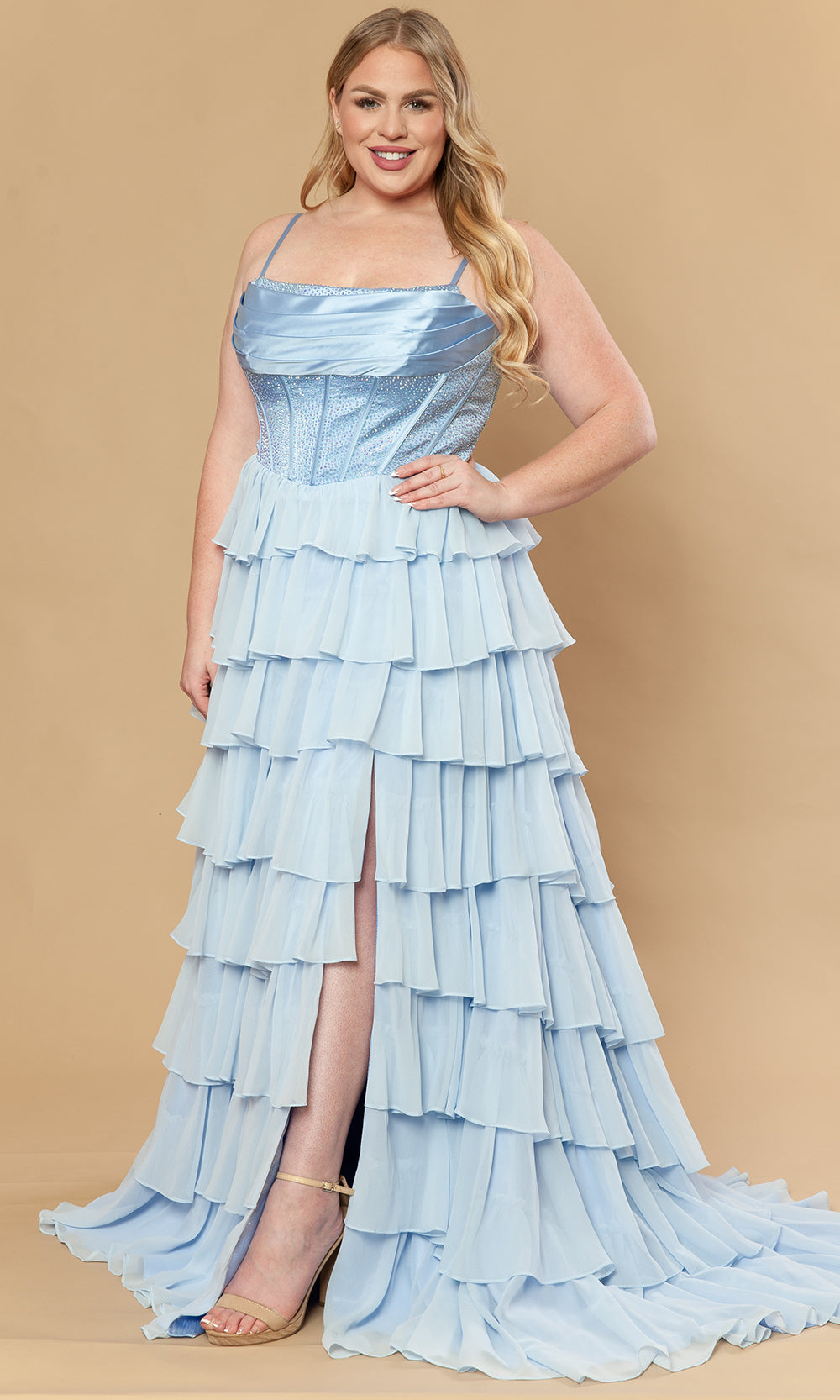 Poly USA W1250 - Beaded Corset Square Neck Plus Size Gown Prom Dresses