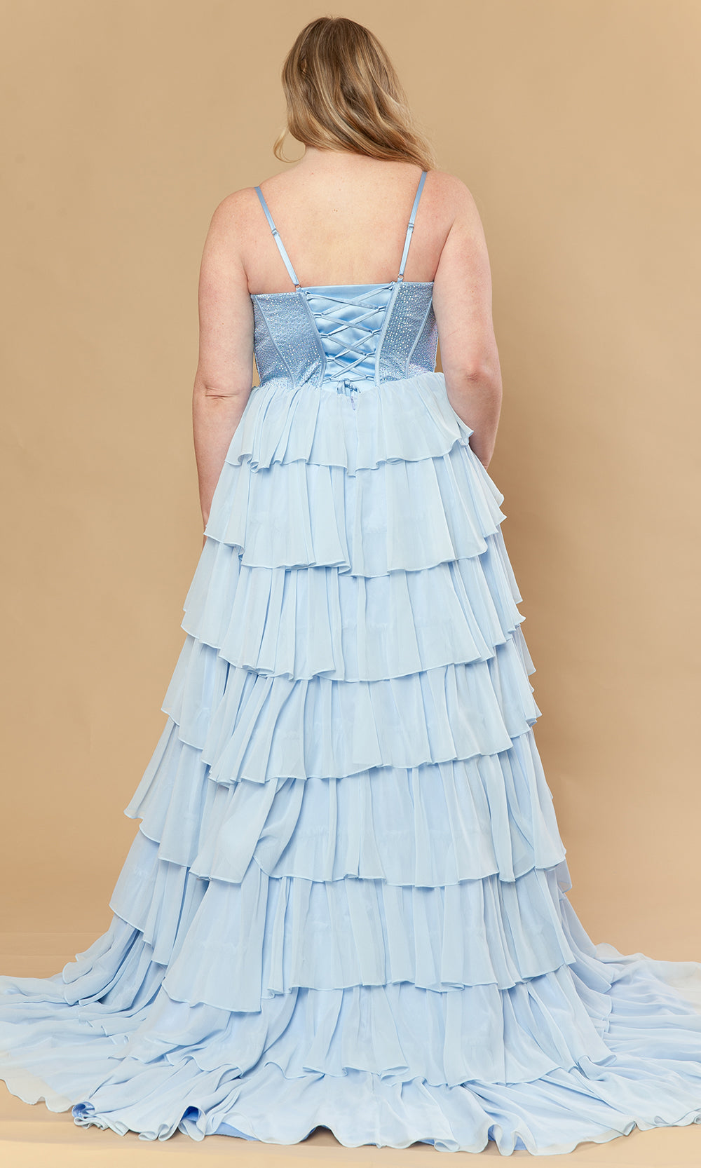 Poly USA W1250 - Beaded Corset Square Neck Plus Size Gown Prom Dresses