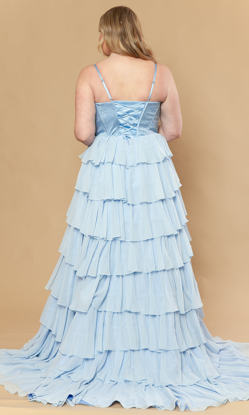 Poly USA W1250 - Beaded Corset Square Neck Plus Size Gown Prom Dresses