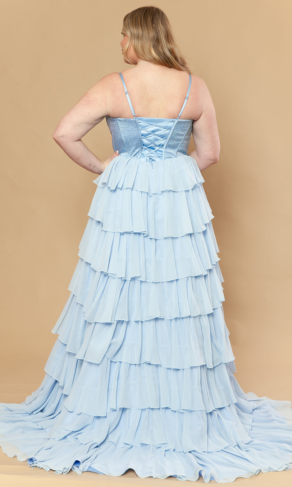 Poly USA W1250 - Beaded Corset Square Neck Plus Size Gown Prom Dresses