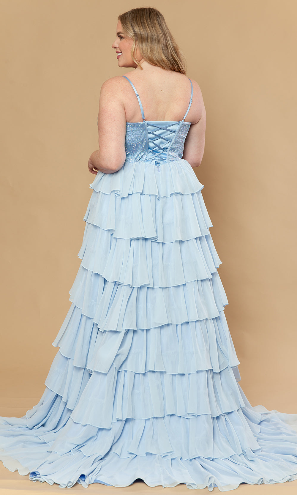 Poly USA W1250 - Beaded Corset Square Neck Plus Size Gown Prom Dresses