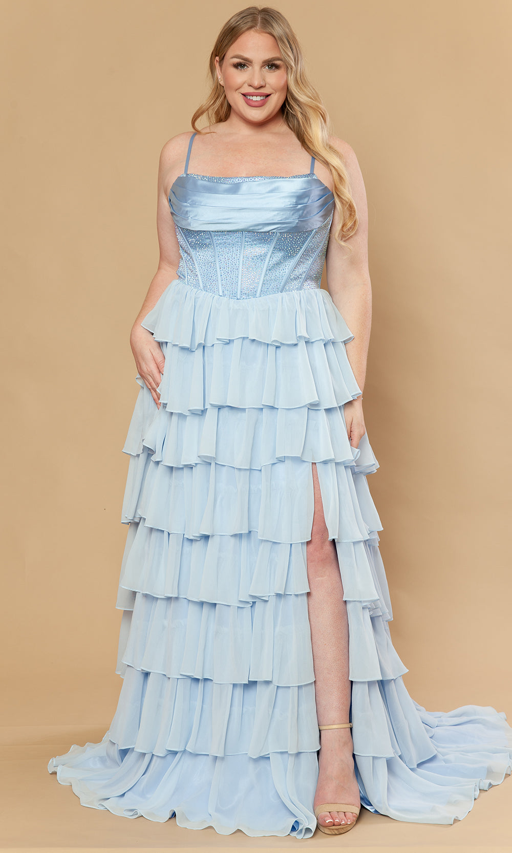 Poly USA W1250 - Beaded Corset Square Neck Plus Size Gown Prom Dresses
