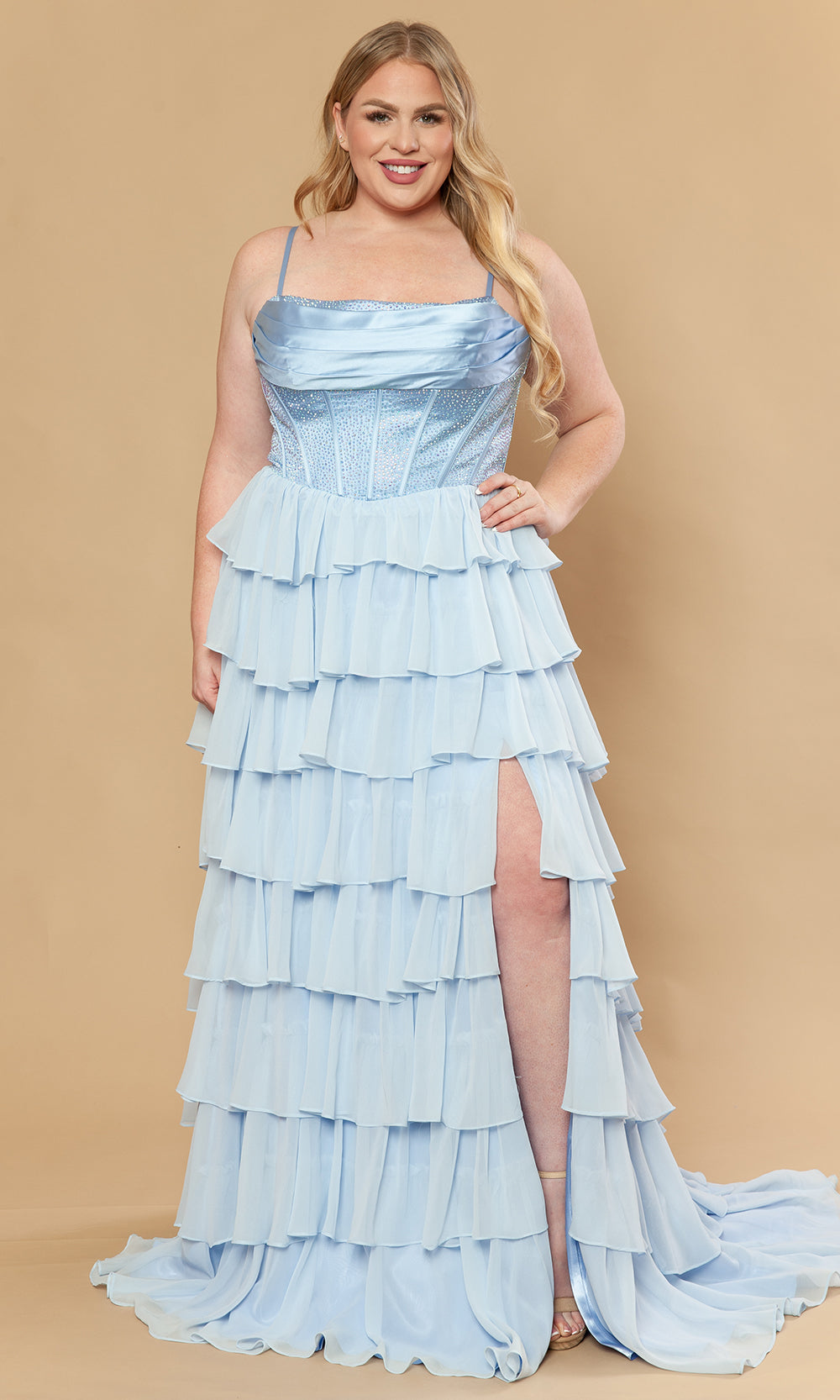 Poly USA W1250 - Beaded Corset Square Neck Plus Size Gown Prom Dresses