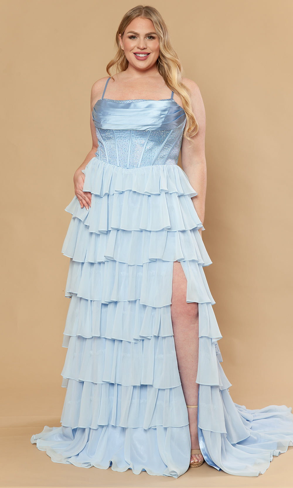 Poly USA W1250 - Beaded Corset Square Neck Plus Size Gown Prom Dresses