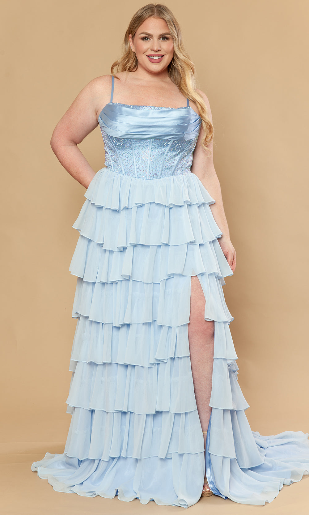 Poly USA W1250 - Beaded Corset Square Neck Plus Size Gown Prom Dresses