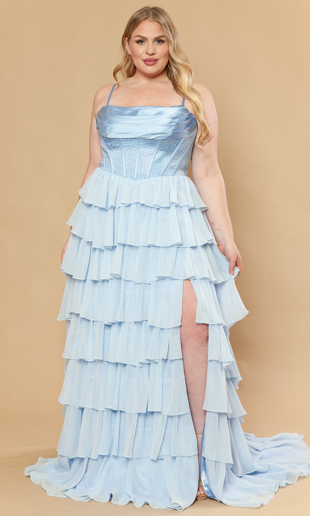Poly USA W1250 - Beaded Corset Square Neck Plus Size Gown Prom Dresses