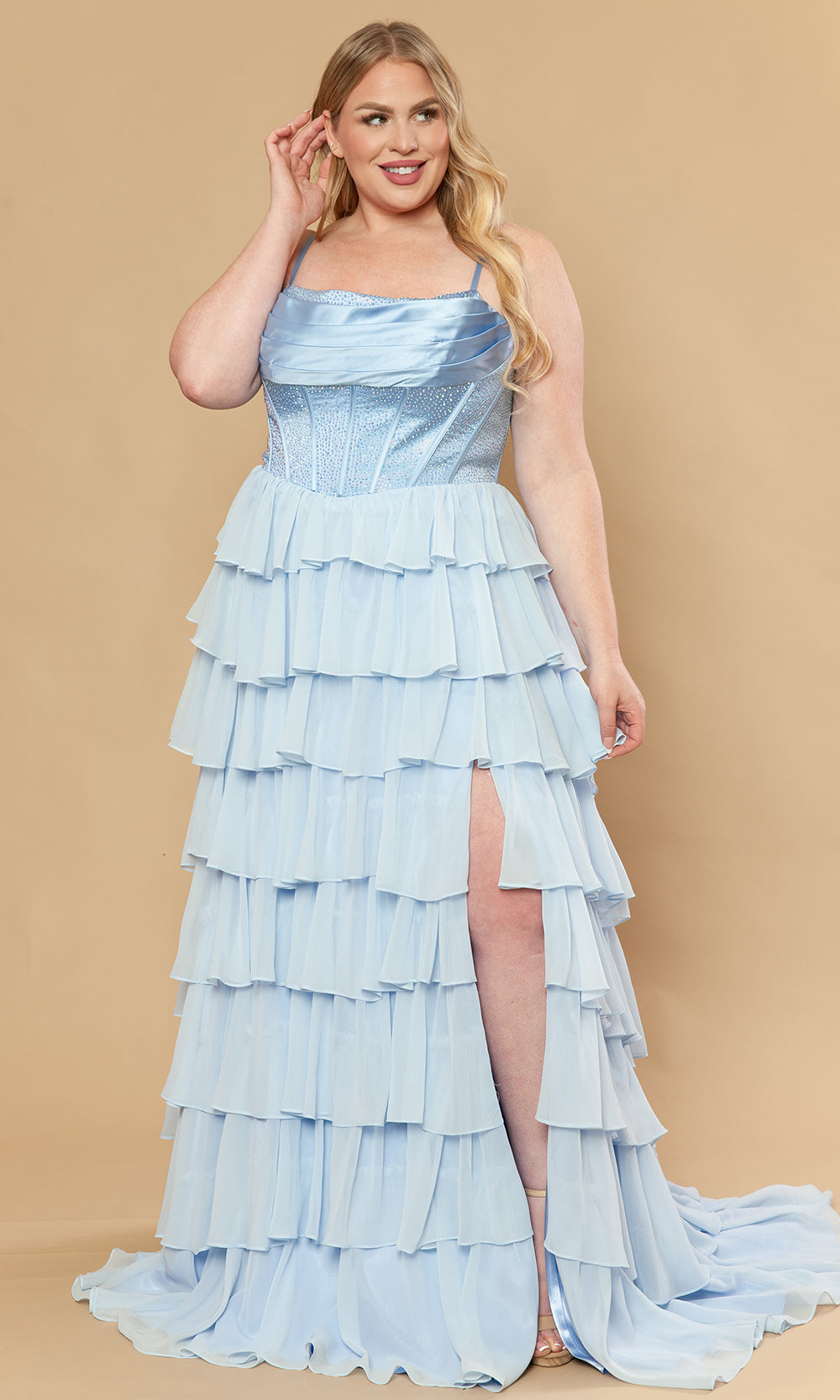 Poly USA W1250 - Beaded Corset Square Neck Plus Size Gown Prom Dresses