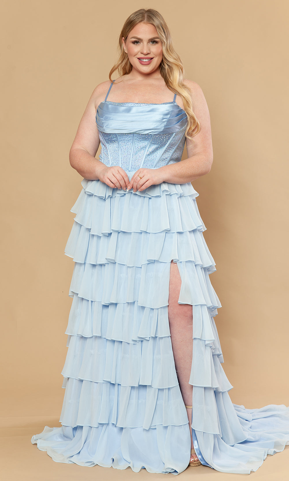 Poly USA W1250 - Beaded Corset Square Neck Plus Size Gown Prom Dresses
