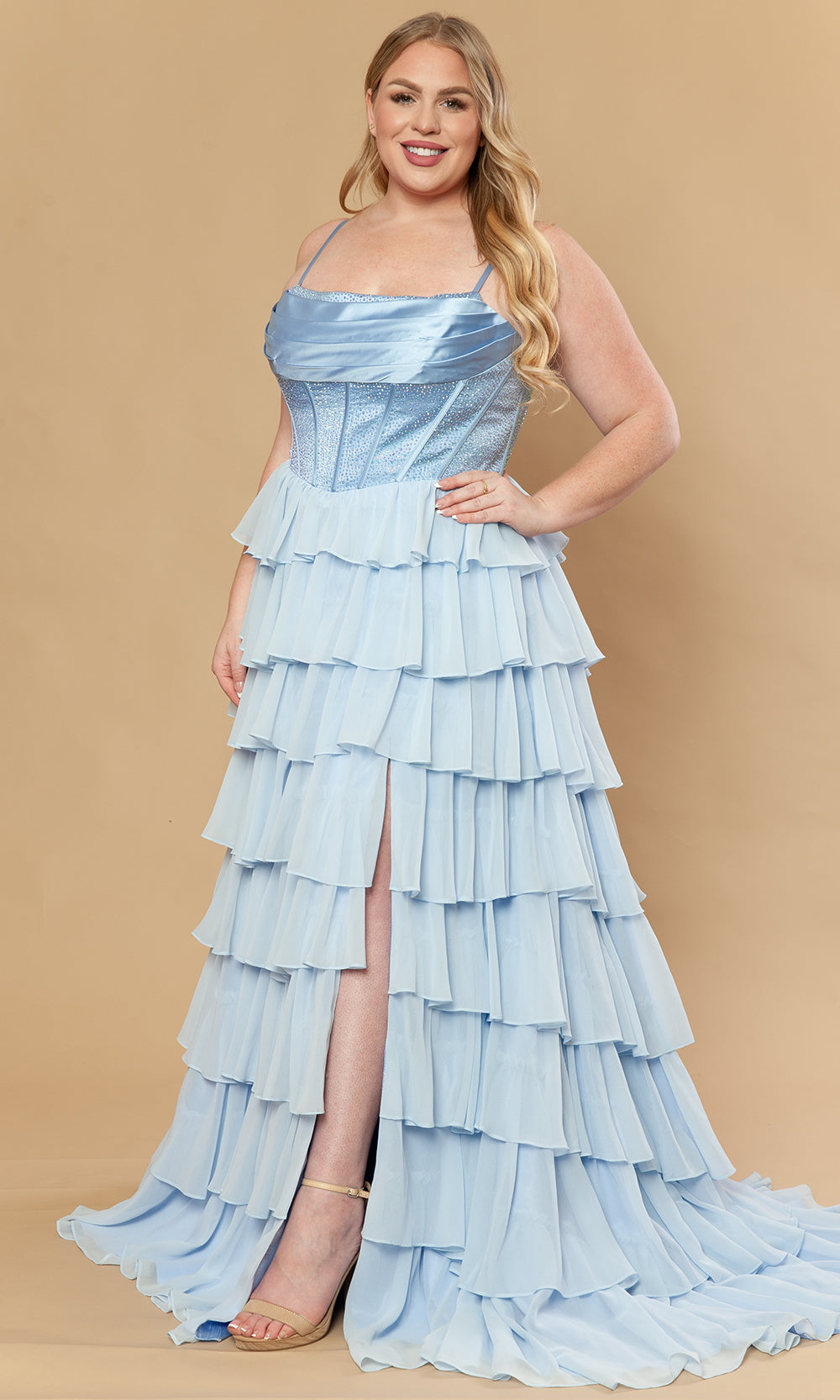 Poly USA W1250 - Beaded Corset Square Neck Plus Size Gown Prom Dresses