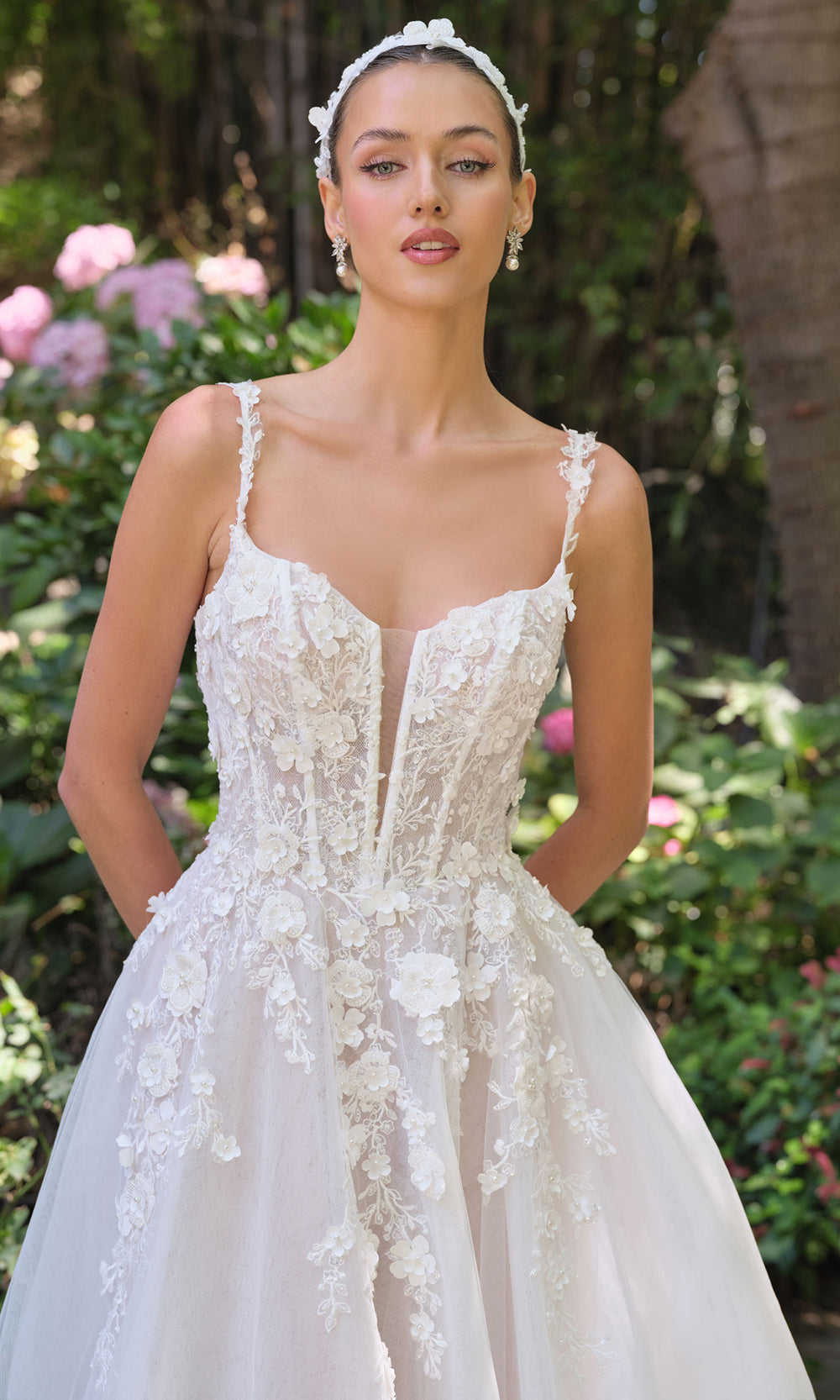 Andrea and Leo WL063 - Corset A-Line Bridal Gown with Slit Wedding Dresses